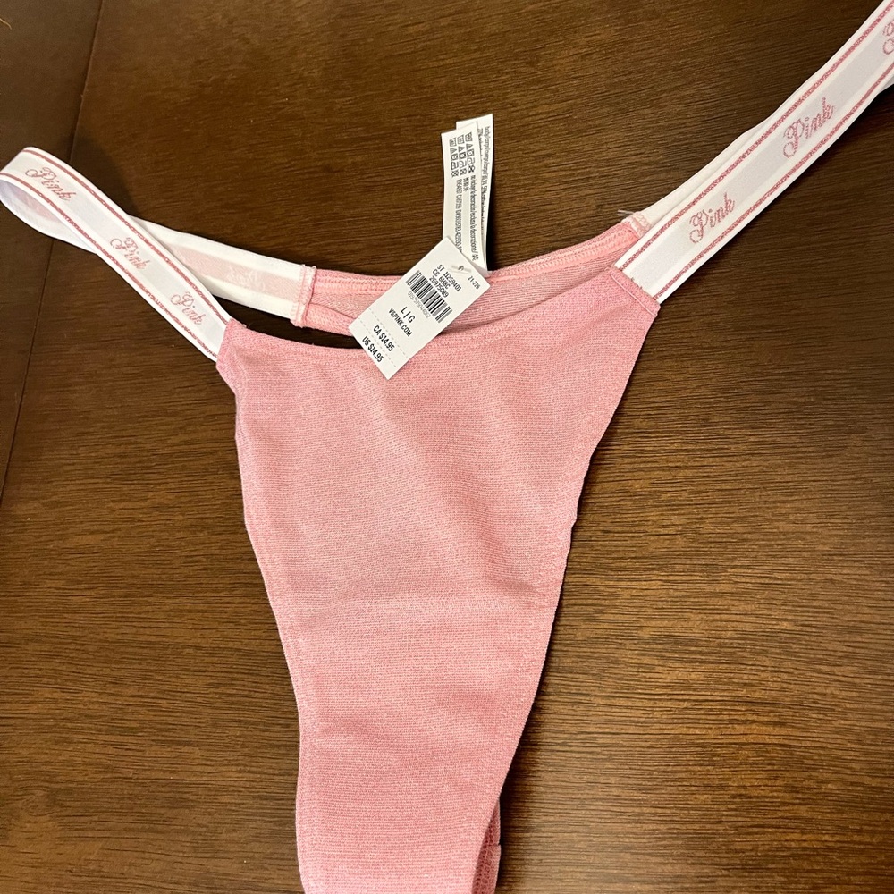 NWT Pink Thong with Logo Straps
